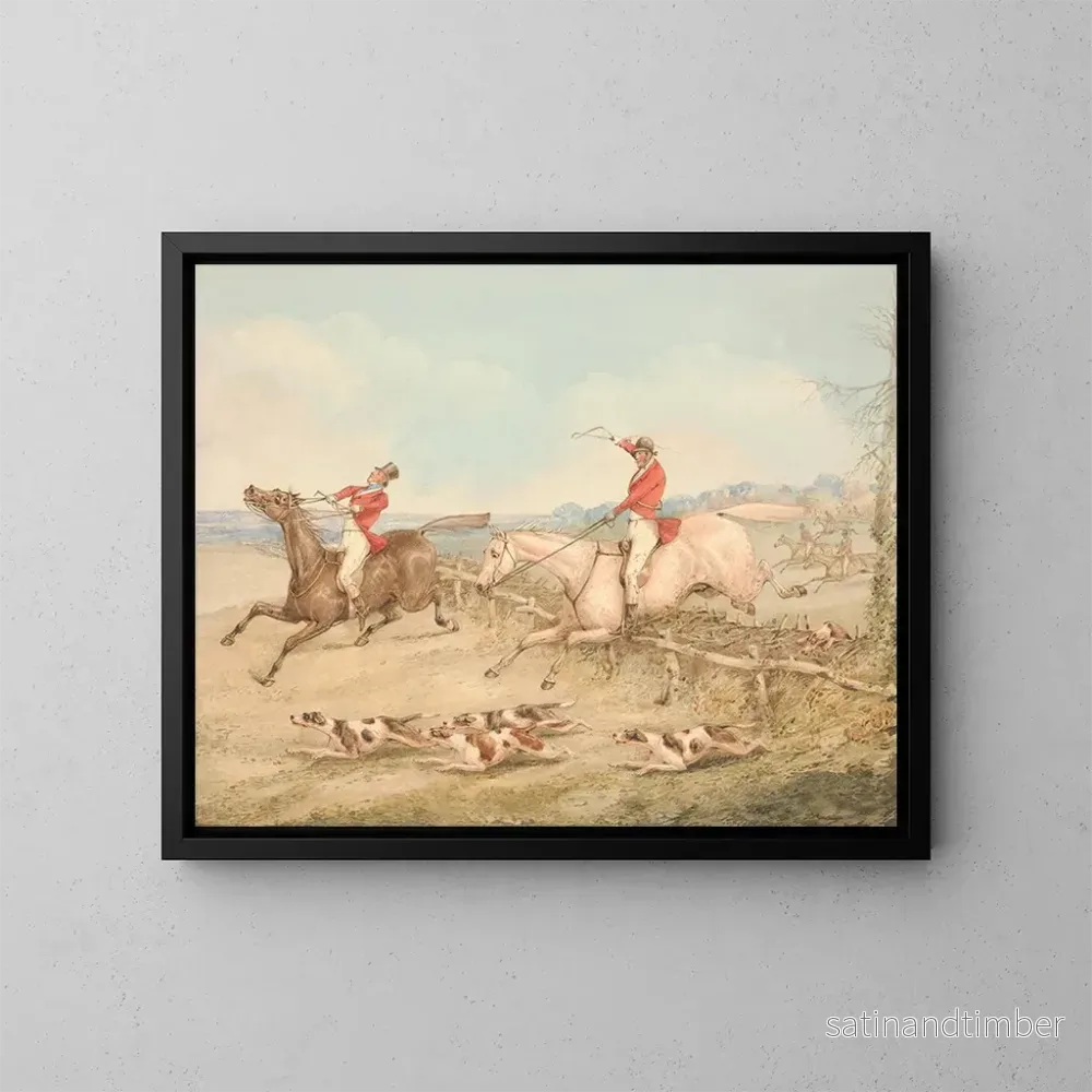 Reproduktion av målningen Sauter un oxer double En ryttare i svårigheter - Henry Thomas Alken