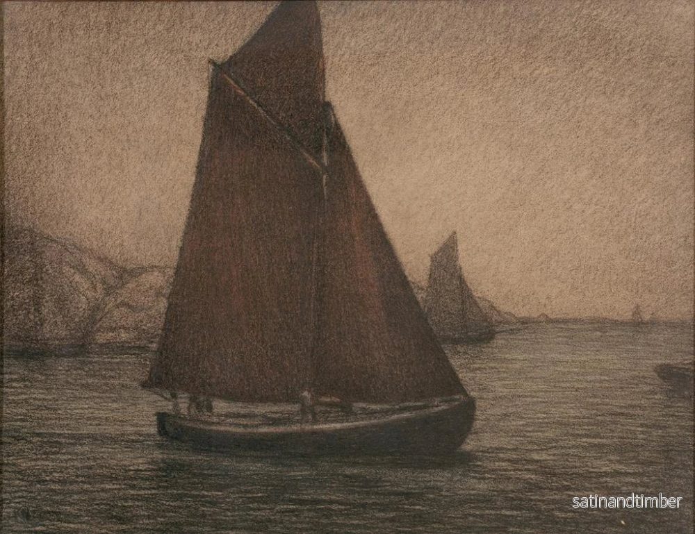 Reproduktion av målningen av fiskebåtar med nät - Karl Nordström - Bild 2