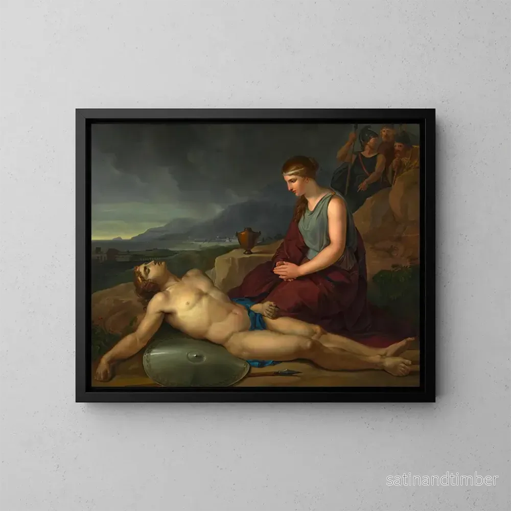 Reproduktion av målningen Antigone på knä nära sin brors kropp Polynice - Josef Abel