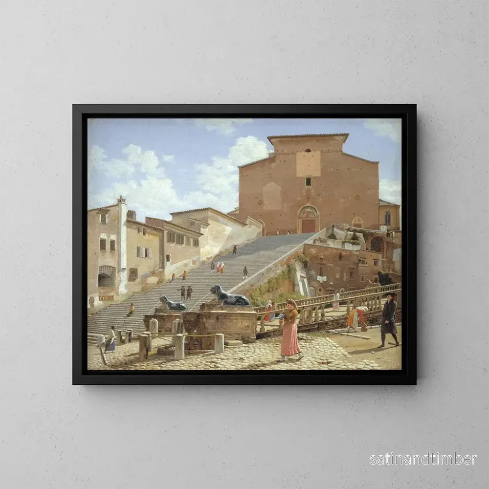 Reproduktion av målningen Les marches en marbre menant à l'église de Santa Maria in Aracoeli à Rome - Christoffer Wilhelm Eckersberg
