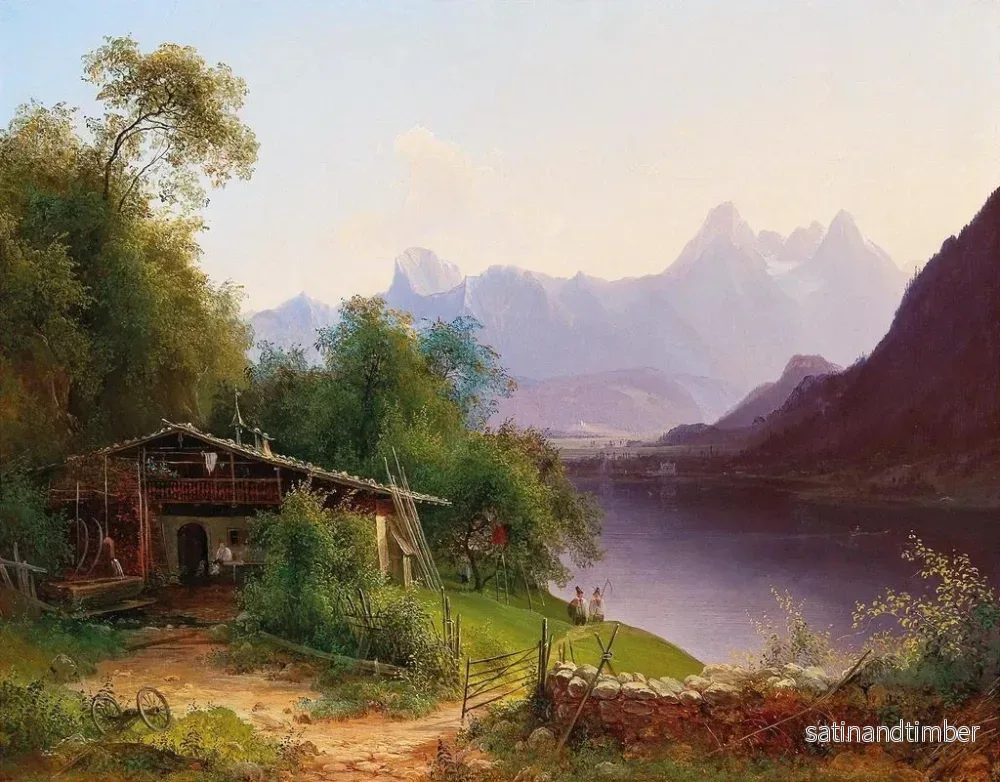 Reproduktion av målningen Vue sur le lac Zell med Steinernes Meer och Prielau-slottet i bakgrunden - Josef Schwemminger - Bild 2