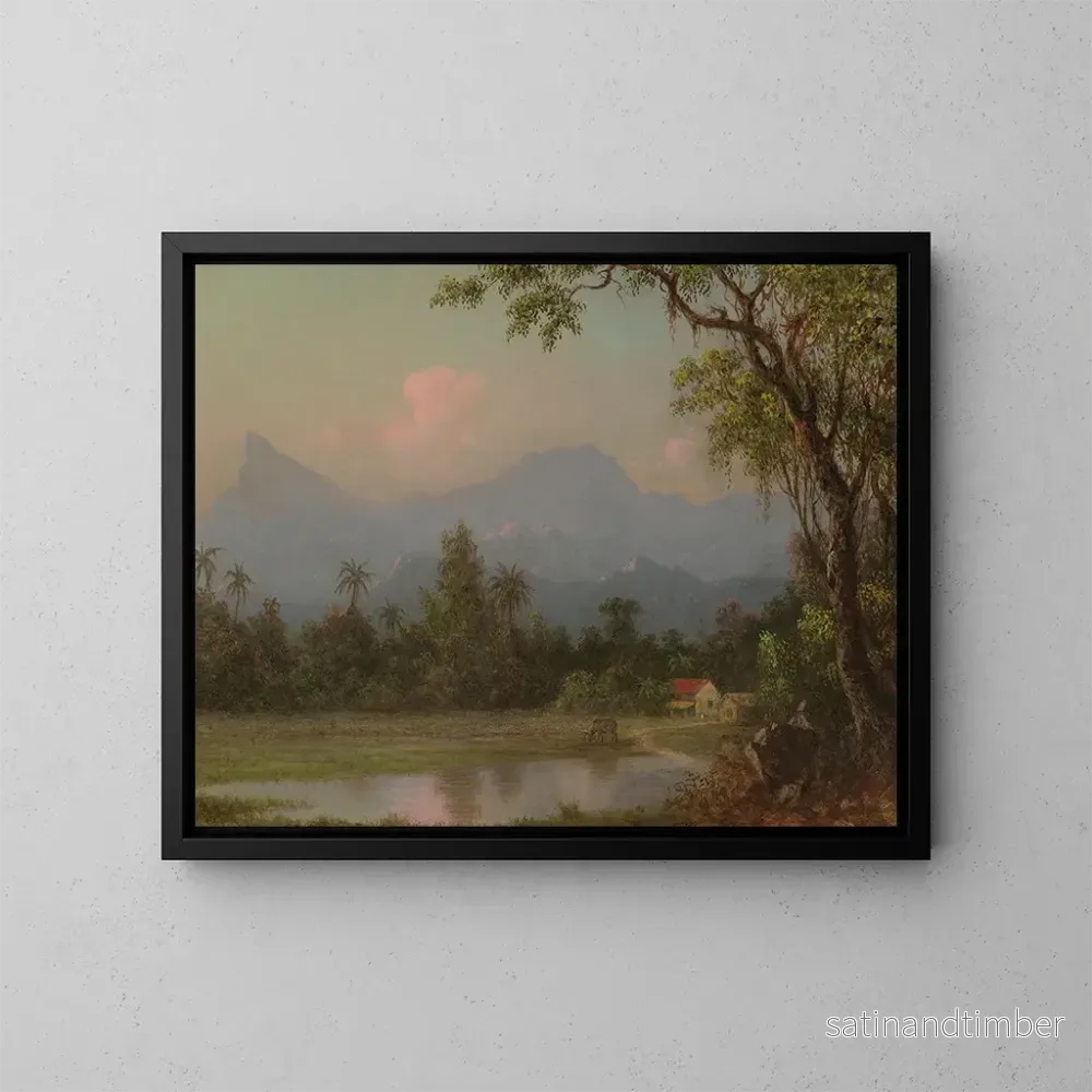 Reproduktion av målningen av en sydamerikansk scen med en stuga - Martin Johnson Heade