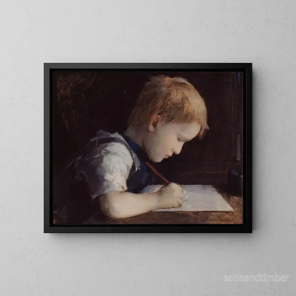 Reproduktion av målningen Le petit écrivain - Jean-Jacques Henner