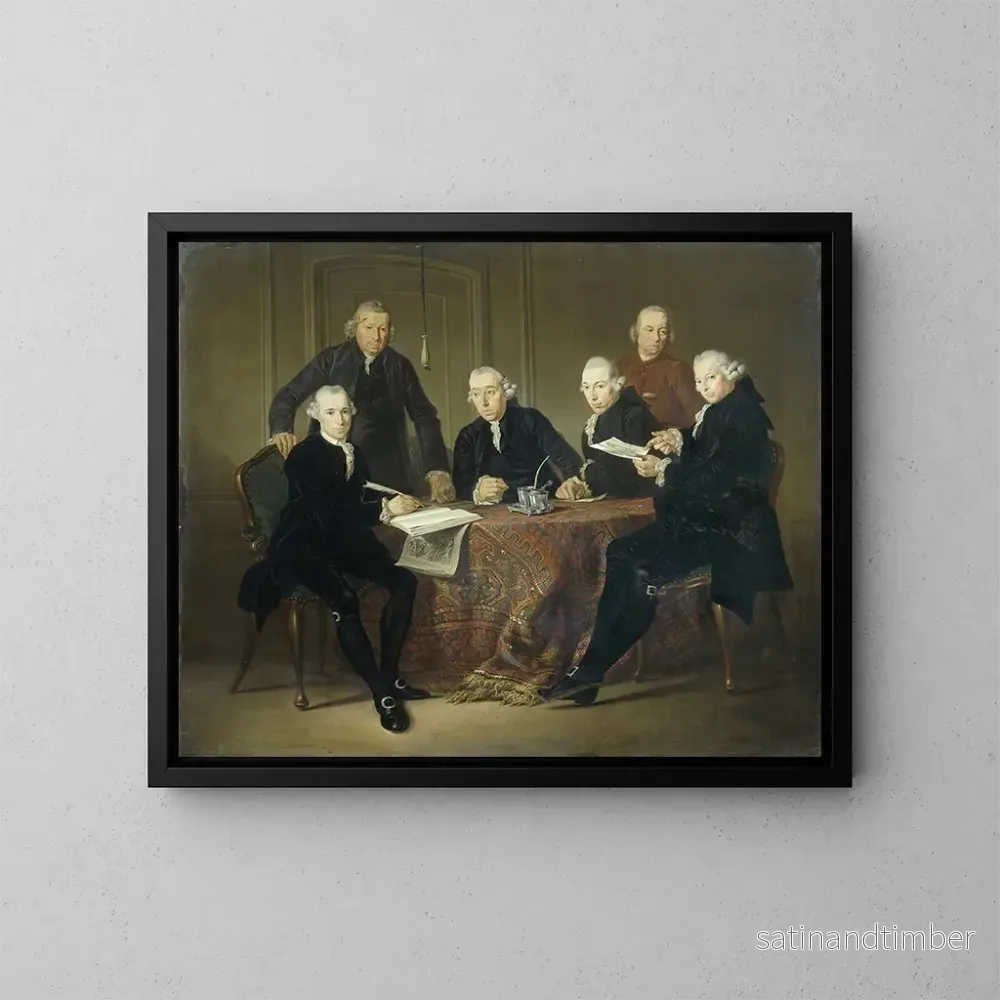 Reproduktion av målningen Les Quatre Régents, le Secrétaire et le Père de la Maison des Lépreux d’Amsterdam 1773 – Jacobus Luberti Augustini Reproduktion av målningen Les Quatre Régents, le Secrétaire et le Père de la Maison des Lépreux d’Amsterdam 1773 – Jacobus Luberti Augustini