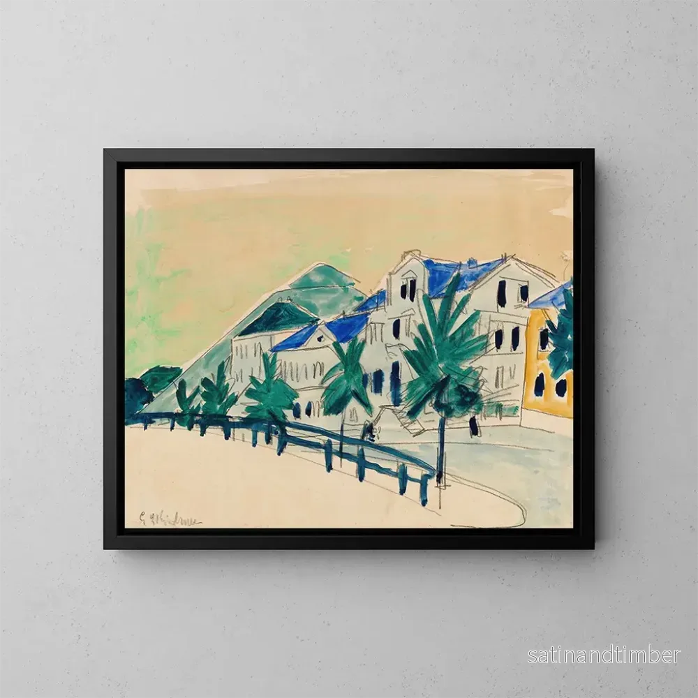 Reproduktion av målningen av hus med allé - Ernst Ludwig Kirchner