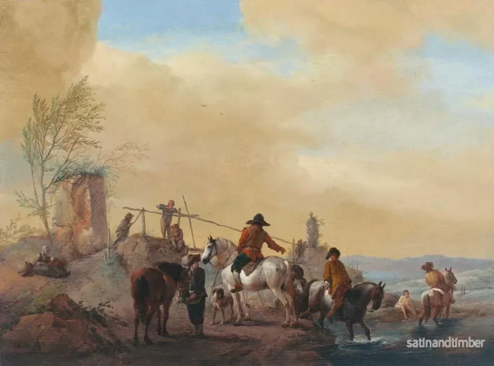 Reproduktion av målningen Cavaliers och hästar som vilar vid en flod - Philips Wouwerman - Bild 2