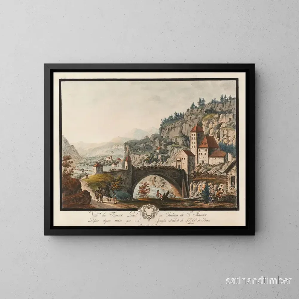 Reproduktion av målningen Vue du célèbre pont et château de Saint-Maurice - Niklaus Sprüngli