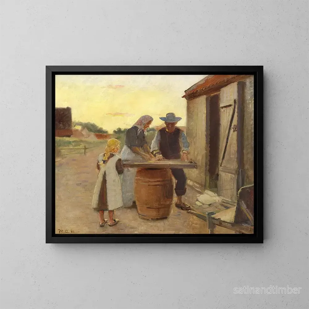 Reproduktion av målningen av en fiskarfamilj i arbete - Michael Ancher