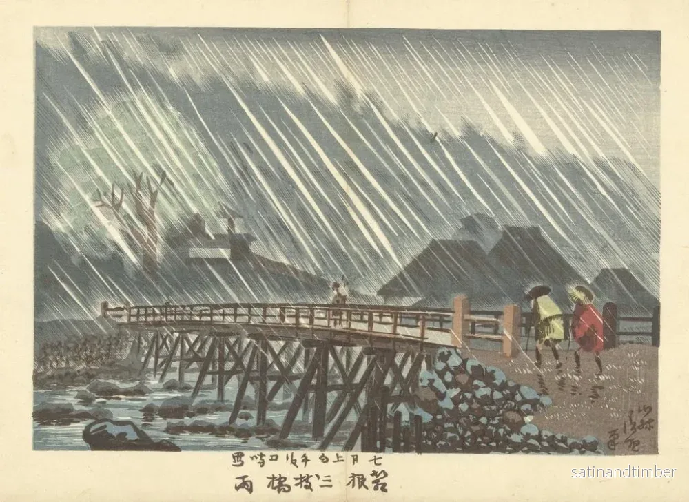 Reproduktion av målningen Regn i Sanmaibashi i Hakone - Kobayashi Kiyochika - Bild 2