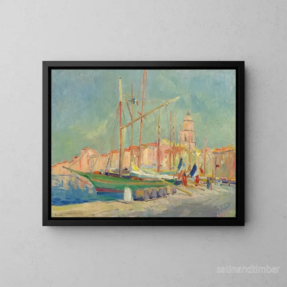 Reproduktion av målningen Båtar med flaggor i hamnen i Saint-Tropez - Robert Antoine Pinchon