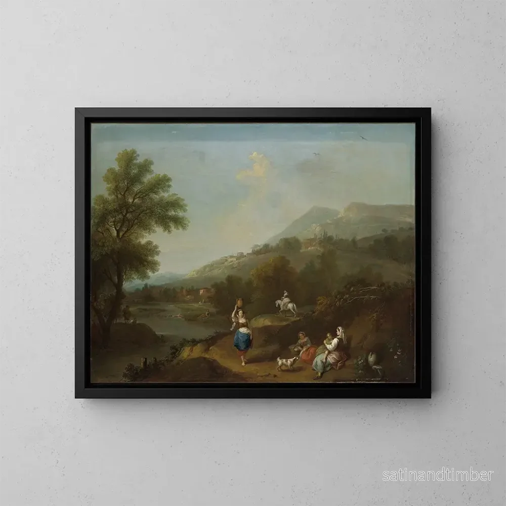 Reproduktion av målningen Landskapsidyll med flod och figurer - Francesco Zuccarelli
