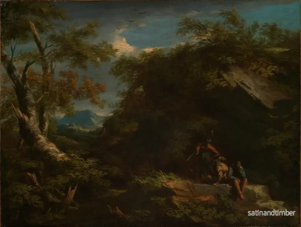 Reproduktion av målningen Landskapslandskap med berg och soldater som vilar - Salvator Rosa - Bild 2