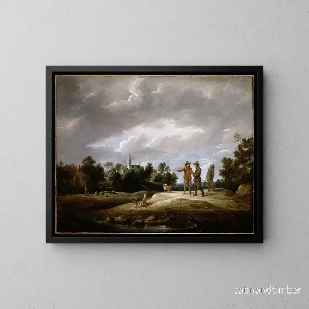 Reproduktion av målningen av bönder i samtal - David Teniers den yngre