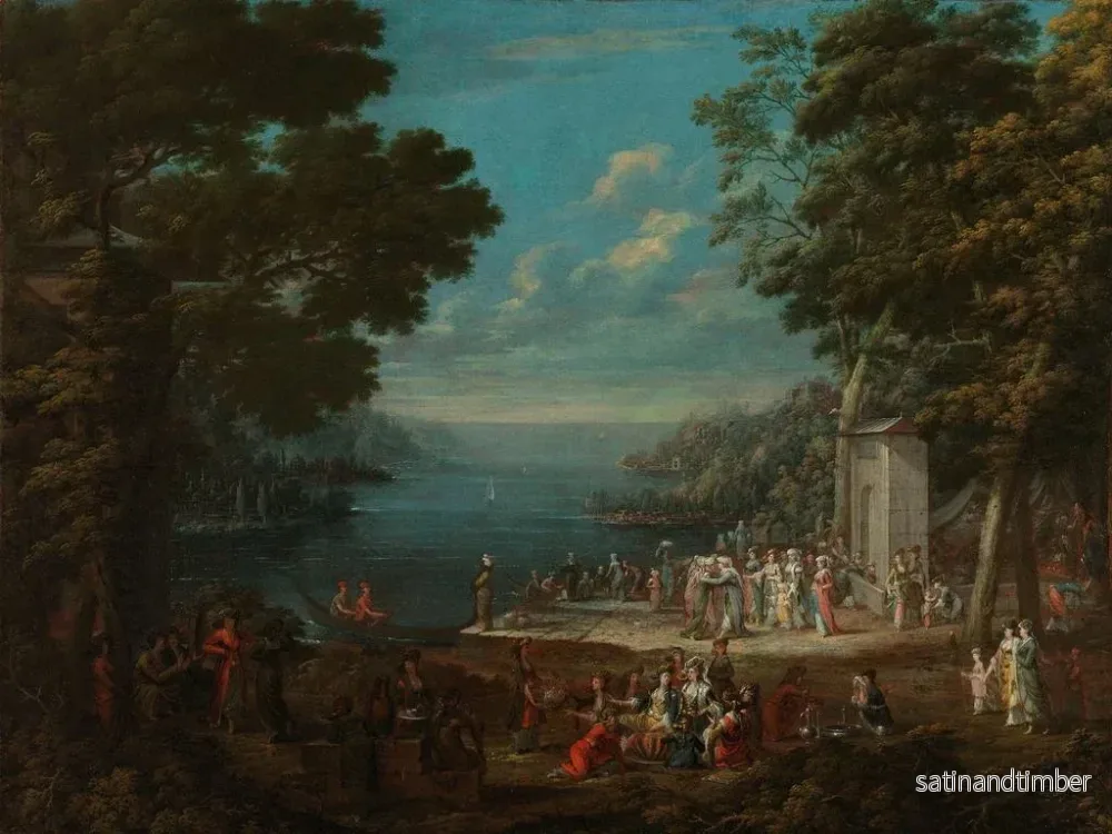 Reproduktion av målningen Utgång mellan damer i Hnkr skelesi längs Bosporen - Jean-Baptiste Vanmour - Bild 2