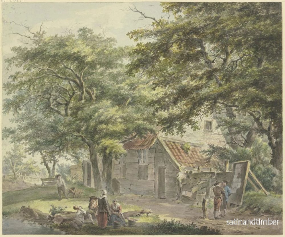 Reproduktion av målningen av en gård under träd, till vänster en man med en skottkärra - Hermanus van Brussel - Bild 2