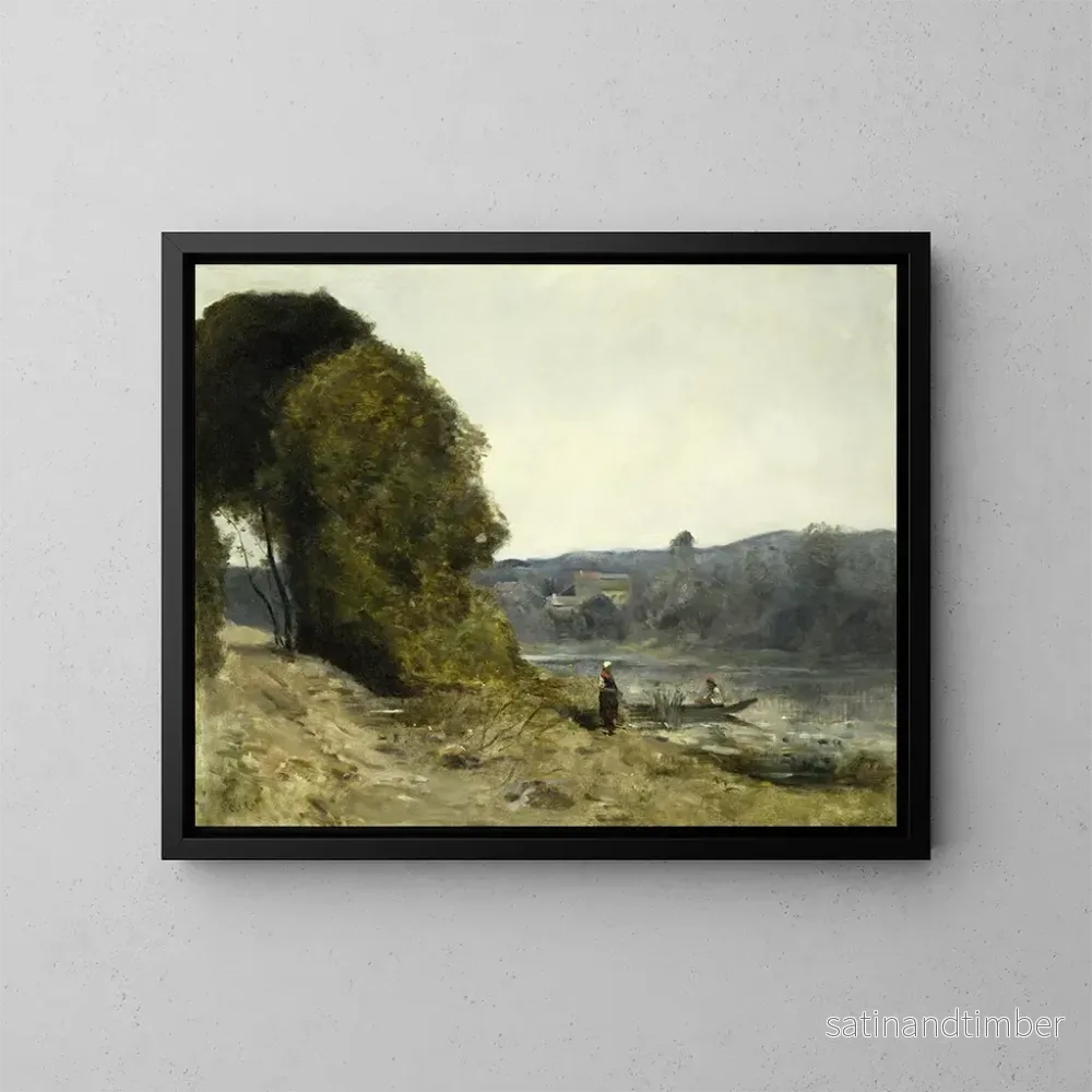 Reproduktion av målningen Le départ du batelier - Jean-Baptiste-Camille Corot