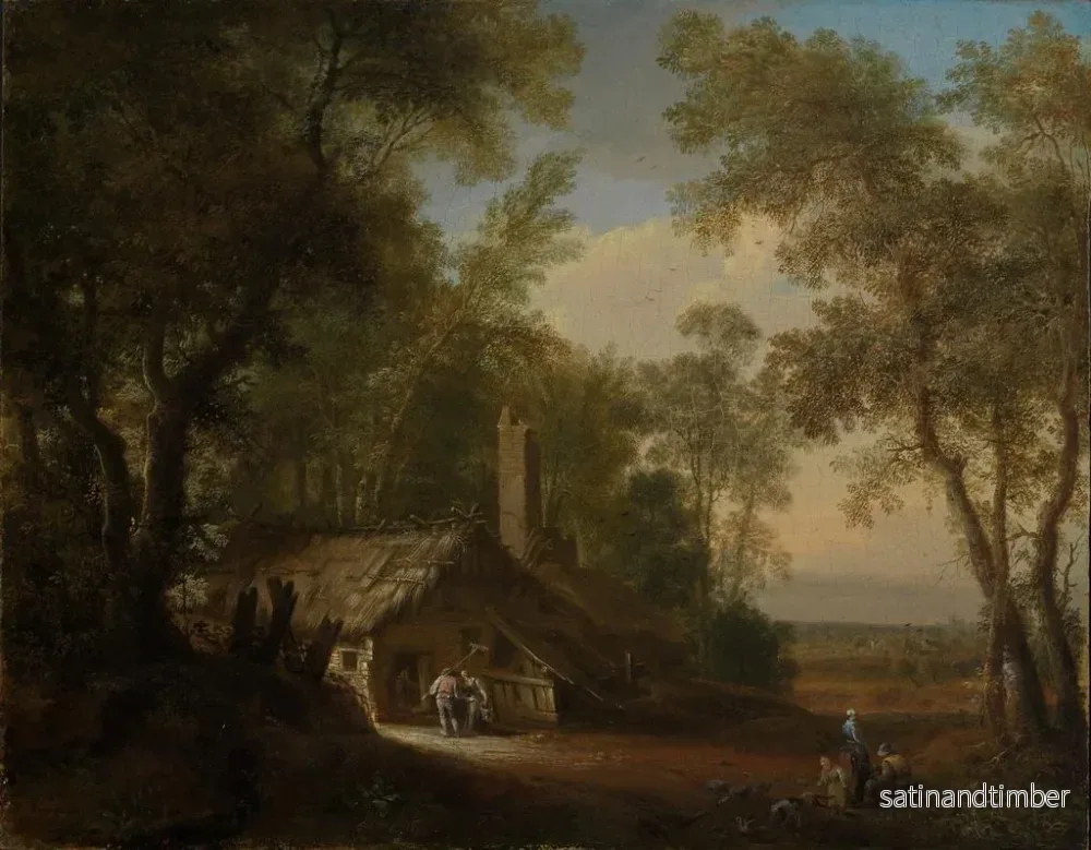 Reproduktion av målningen av en gård mellan träd i mittmånens ljus omkring 1743-1745 - Philipp Hieronymus Brinckmann - Bild 2