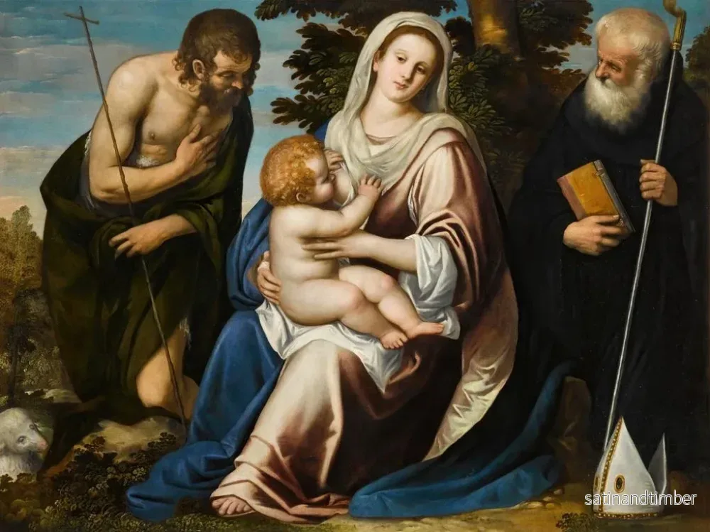 Reproduktion av målningen La Vierge et l'Enfant avec les saints Jean-Baptiste et Benoît - Simone Peterzano - Bild 2