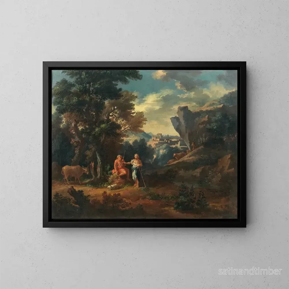 Reproduktion av målningen Bergers dans un paysage rocheux - Michele Pagano
