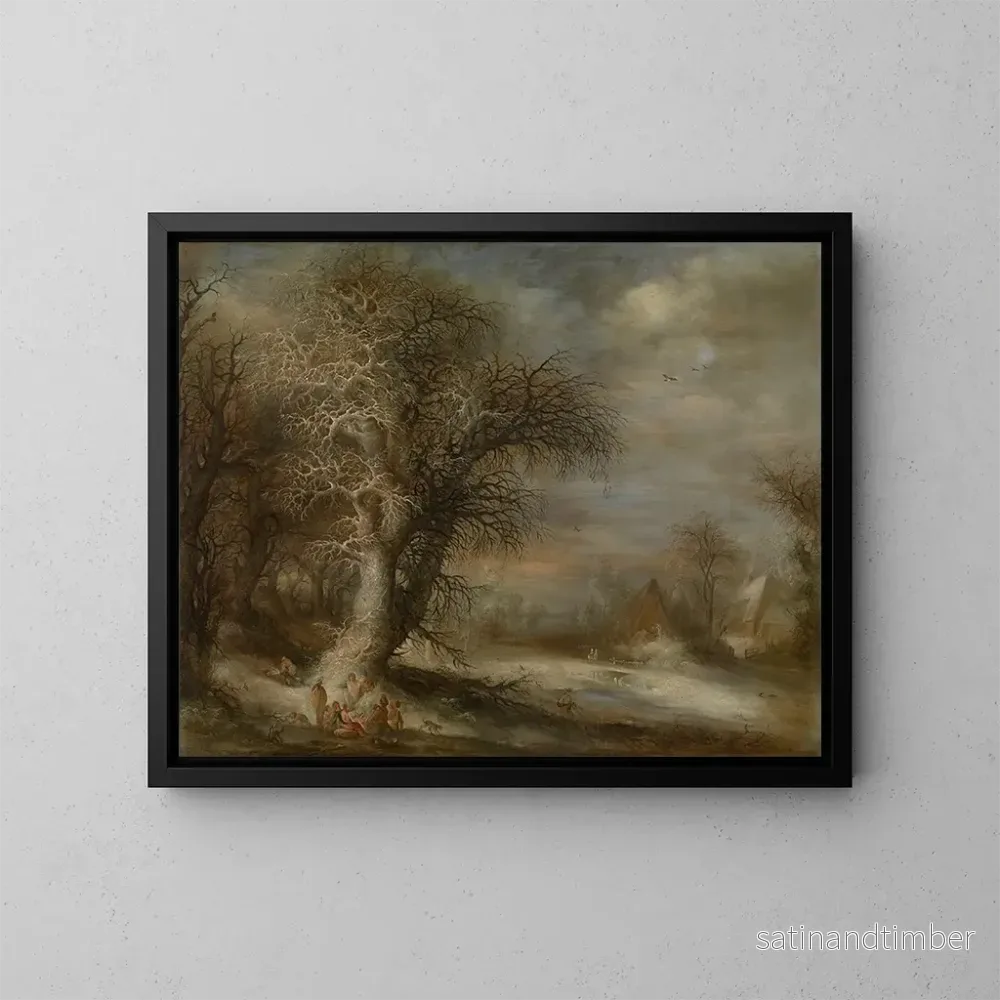 Reproduktion av målningen landskapsbild med snö och zigenare - Gijsbrecht Leytens