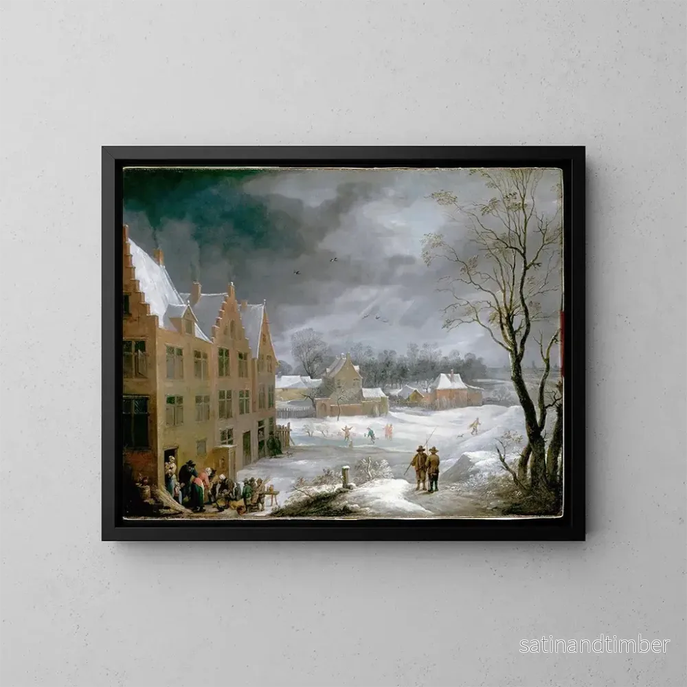 Reproduktion av målningen vinterscen med en man som slaktar en gris - David Teniers den yngre