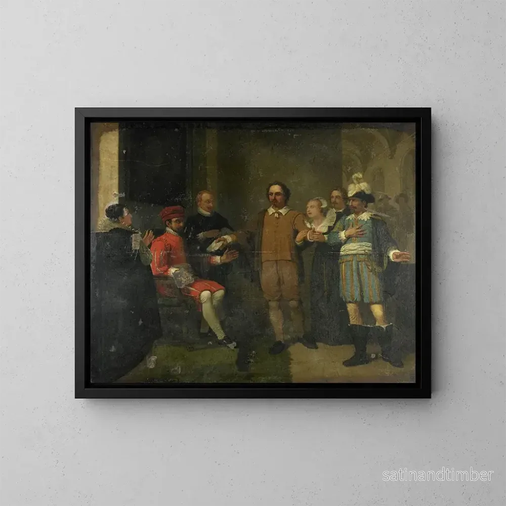Reproduktion av målningen Jacob Simonsz de Rijk övertygande den spanska generalguvernören Requesens att släppa Marnix van Sint Aldegonde 1575 – Jan Willem Pieneman Reproduktion av målningen Jacob Simonsz de Rijk övertygande den spanska generalguvernören Requesens att släppa Marnix van Sint Aldegonde 1575 – Jan Willem Pieneman