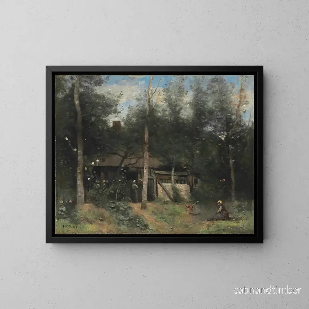 Reproduktion av målningen La Chaumière aux sureaux, Normandie - Jean-Baptiste-Camille Corot