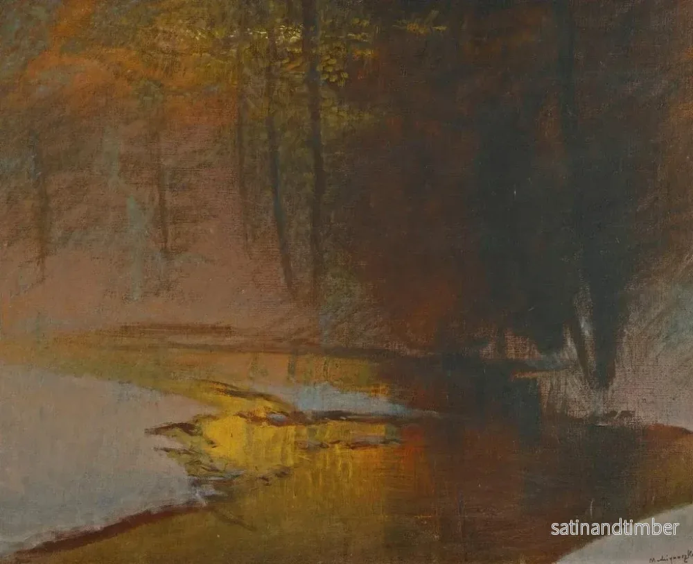 Reproduktion av målningen av snötäckt flod vid solnedgången - Ladislav Mednyánszky - Bild 2