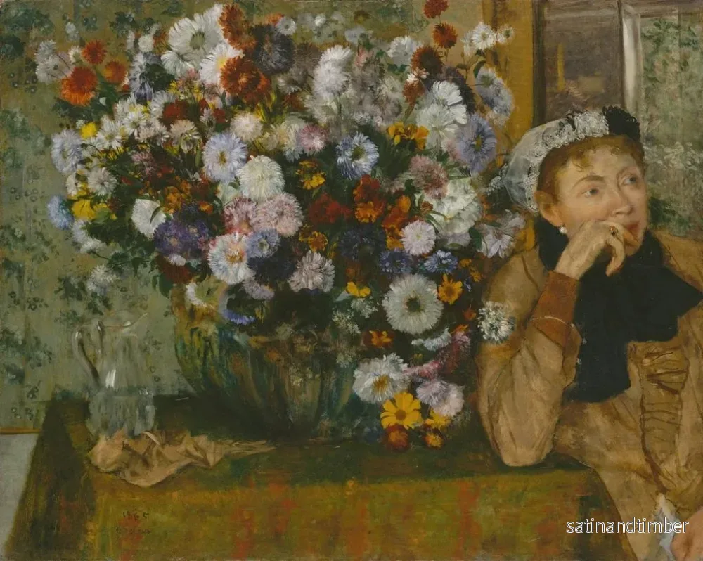 Reproduktion av målningen En kvinna som sitter bredvid en blomvas - Edgar Degas - Bild 2