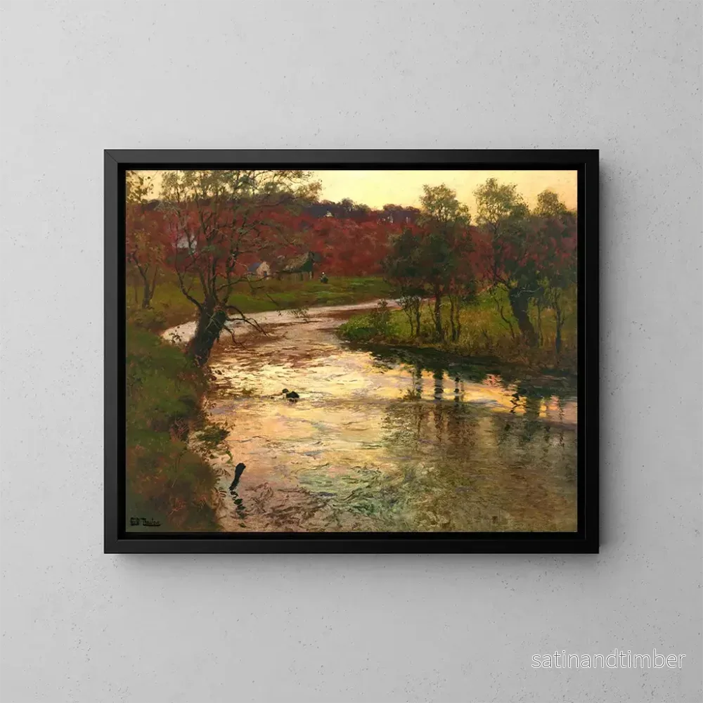 Reproduktion av målningen av solnedgång vid floden Elle nära Quimper, Frankrike - Frits Thaulow