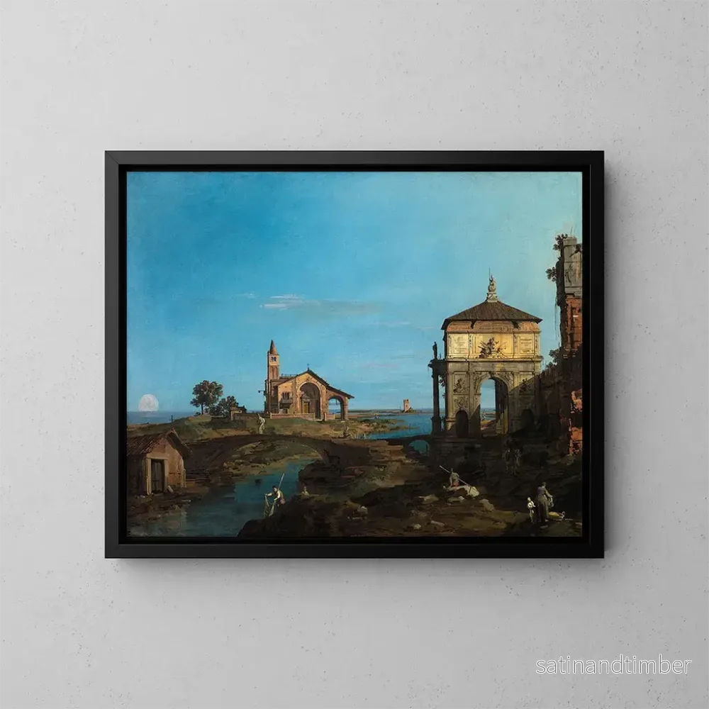 Reproduktion av målningen En ö i lagunen med en port och en kyrka – Canaletto Reproduktion av målningen En ö i lagunen med en port och en kyrka – Canaletto