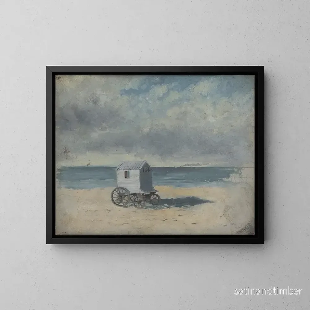 Reproduktion av målningen av badhytte på stranden - James Ensor