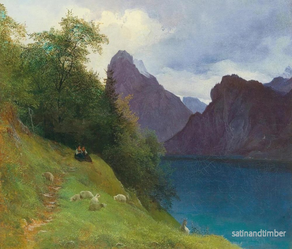 Reproduktion av målningen Part mellan Ebensee och Traunkirchen med utsikt över Traunstein - Josef Schwemminger - Bild 2