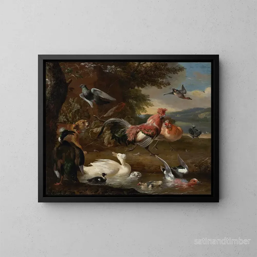 Reproduktion av målningen Höns och ankor - Melchior d'Hondecoeter