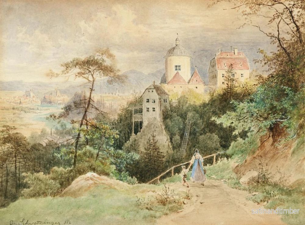 Reproduktion av målningen Vue de l'église et du presbytère de Christkindl près de Steyr en Haute-Autriche - Josef Schwemminger - Bild 2