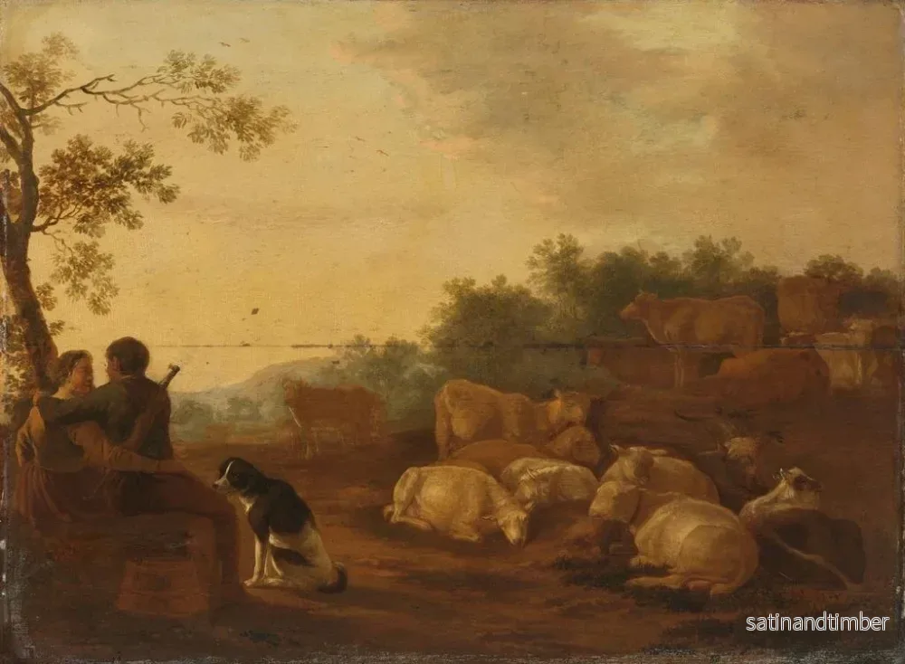 Reproduktion av målningen Landskapsmålning med en herde, en herdina och boskap - Willem Ossenbeeck - Bild 2