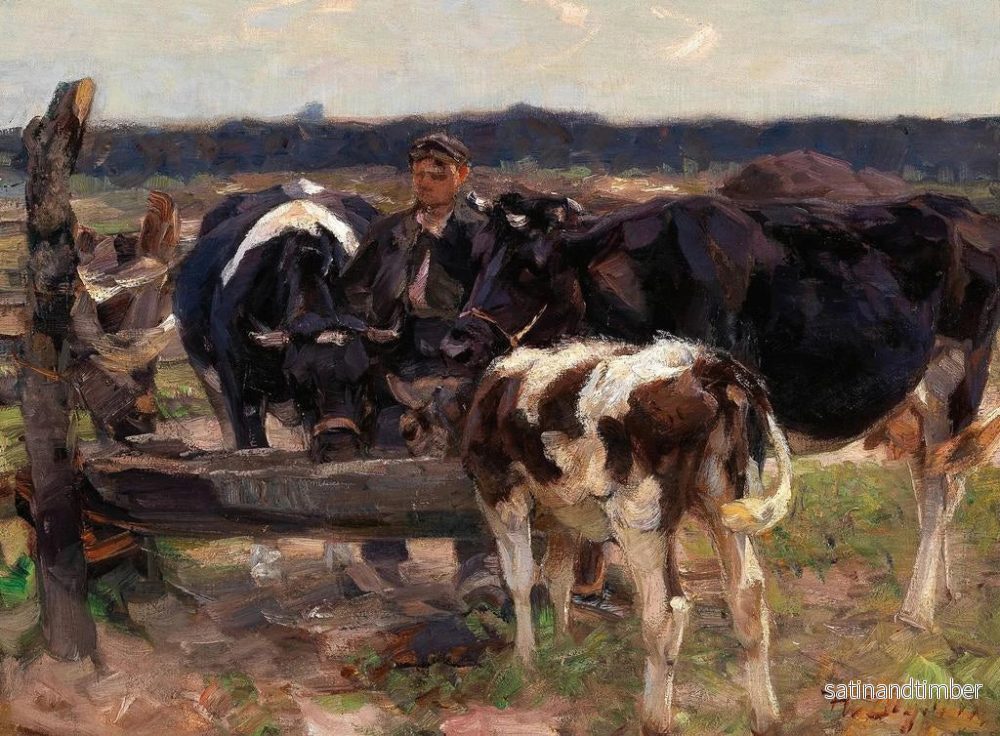 Reproduktion av målningen En herde med kor nära en vattenhink - Heinrich von Zügel - Bild 2