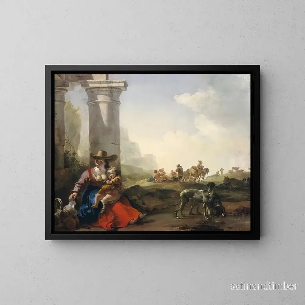 Reproduktion av målningen av italienska bondgårdar bland ruiner - Jan Baptist Weenix