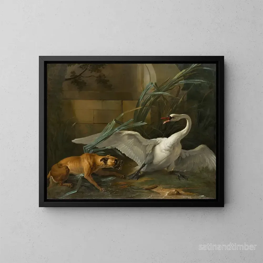 Reproduktion av målningen Svanen attackerad av en hund - Jean-Baptiste Oudry