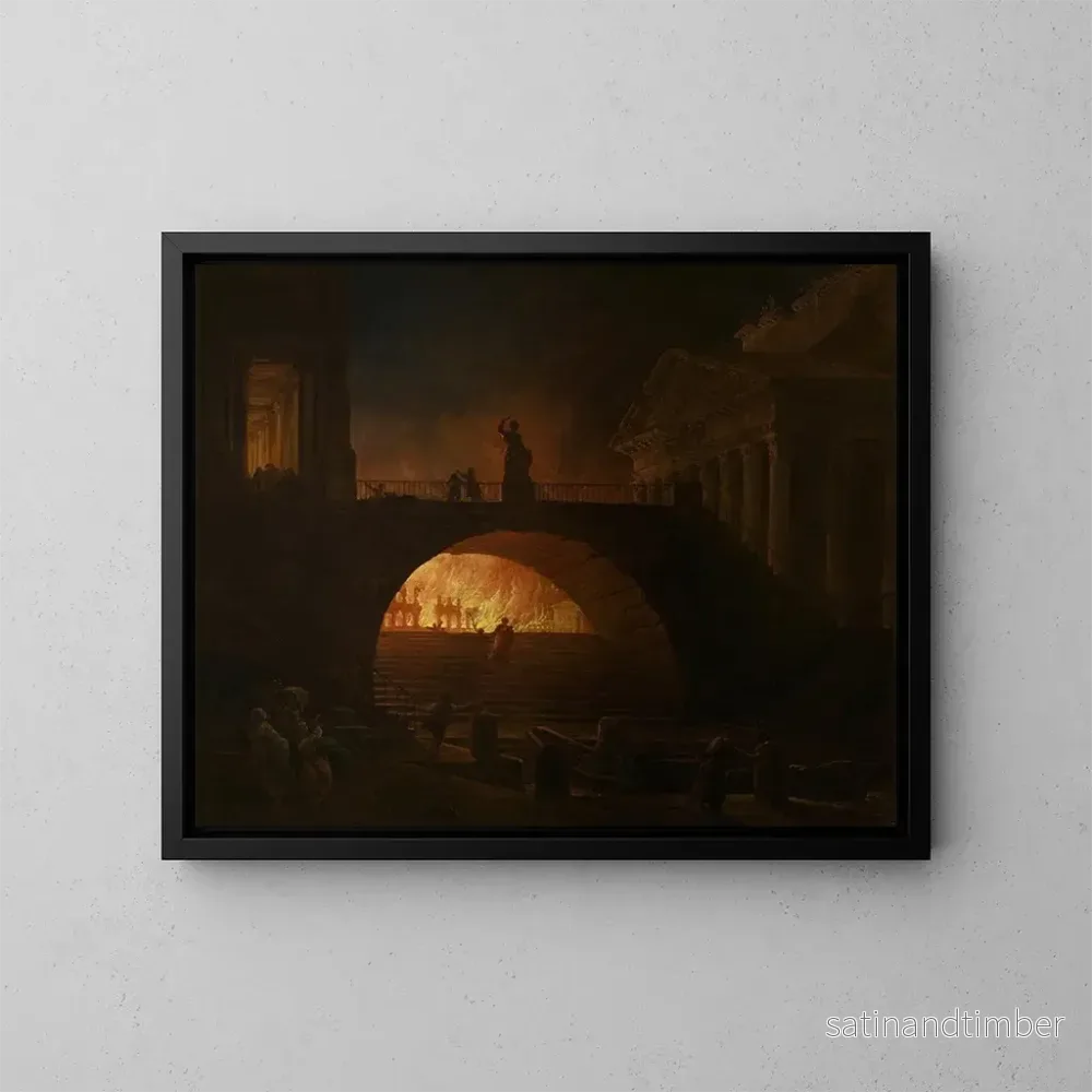 Reproduktion av målningen av Roms brand - Hubert Robert