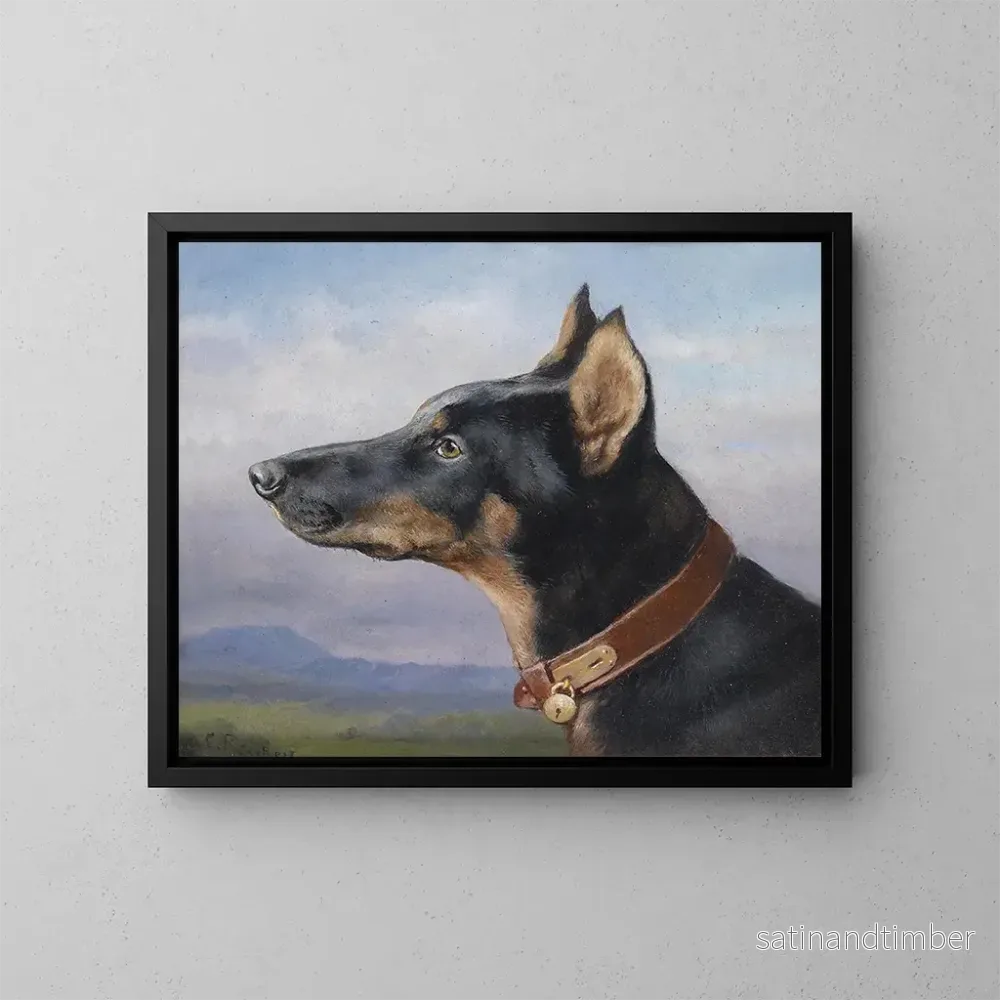 Reproduktion av målningen porträtt av en Doberman - Carl Reichert