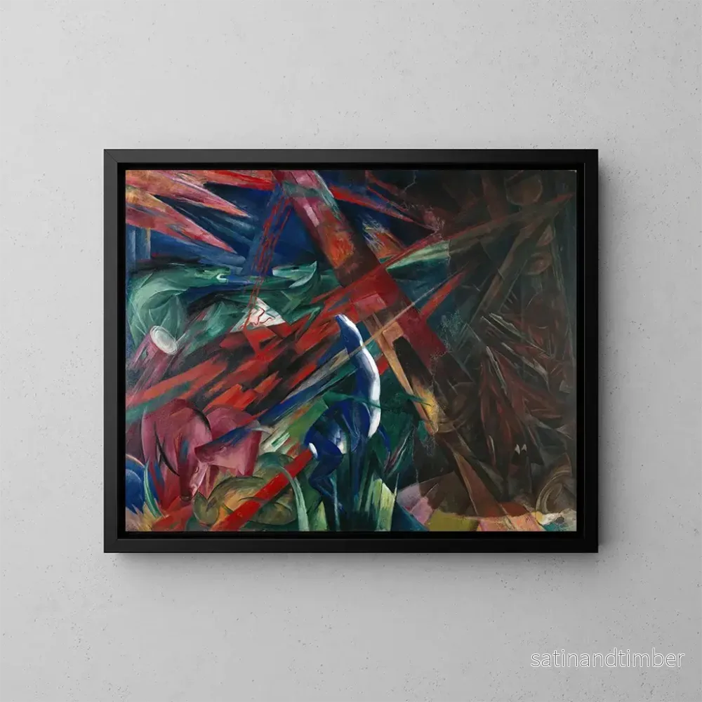 Reproduktion av målningen av Destins animaux. Träden har visat sina årsringar, djuren sina vener - Franz Marc