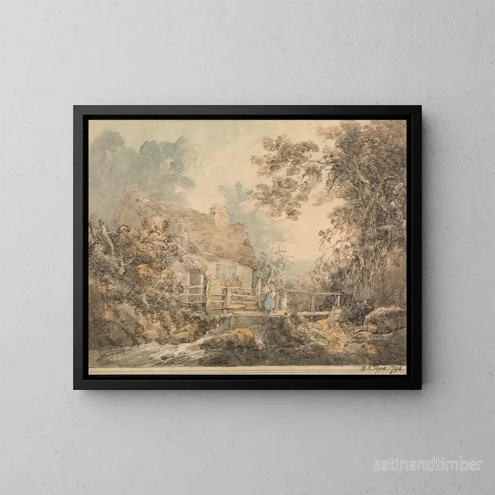 Reproduktion av målningen Cottage och ponton – William Henry Pyne Reproduktion av målningen Cottage och ponton – William Henry Pyne