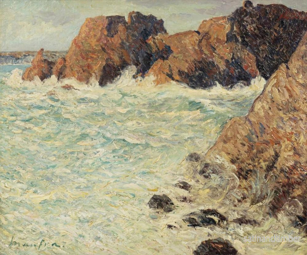 Reproduktion av målningen av klipporna vid Dinan-slottet, Morgat, november 1903 - Maxime Maufra - Bild 2