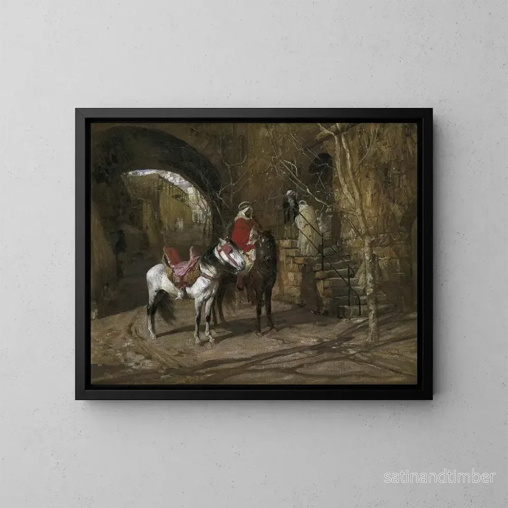 Reproduktion av målningen Cavalier dans une cour - Frederick Arthur Bridgman