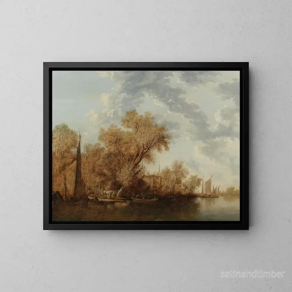 Reproduktion av målningen En flodlandskap med båtar - Jacob Salomonsz van Ruysdael