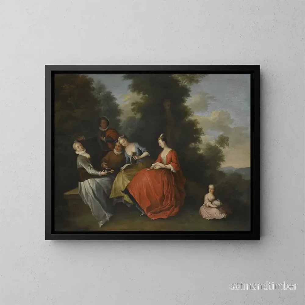 Reproduktion av målningen En elegant sittande sällskap utomhus som spelar musik - Cercle de Bonaventure de Bar