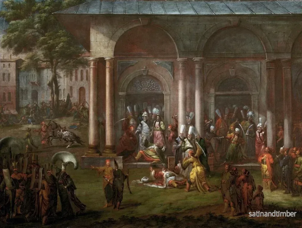 Reproduktion av målningen av mordet på Patrona Halil och hans upproriska följeslagare - Jean-Baptiste Vanmour - Bild 2