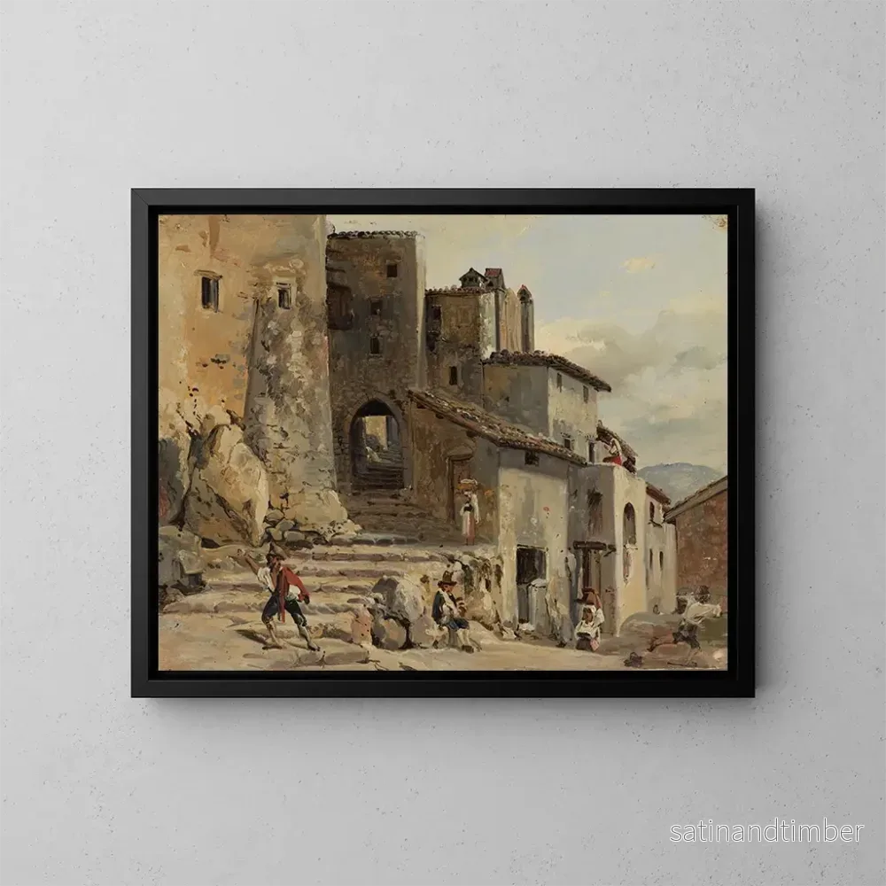Reproduktion av målningen Rue i trappor i en bergsby i Italien – Johann Baptist Kirner Reproduktion av målningen Rue i trappor i en bergsby i Italien – Johann Baptist Kirner