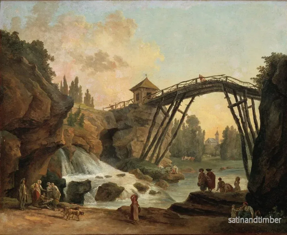 Reproduktion av målningen tecknare som ritar bron i trä i Mrville-parken - Hubert Robert - Bild 2